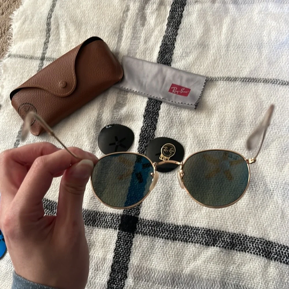 Ray-Ban RB3447 Gold Metal w/ Polarized Blue Flash Lenses + G15 Lens Bundle! - Picture 4 of 7